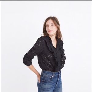 Beautiful Black Madewell Eyelet button up top